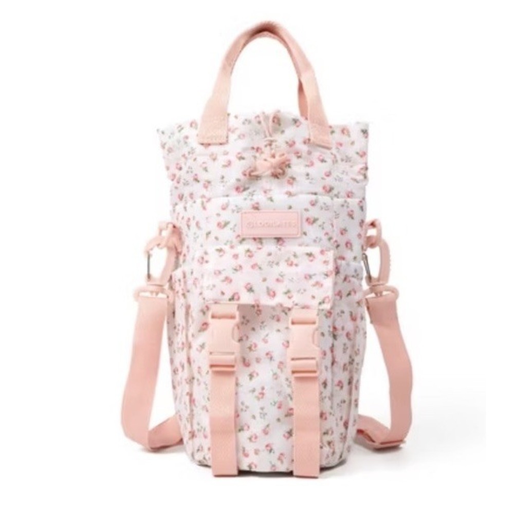 Blogilates Floral Pink Bottle Sling Adjustable Straps Pockets Fabric